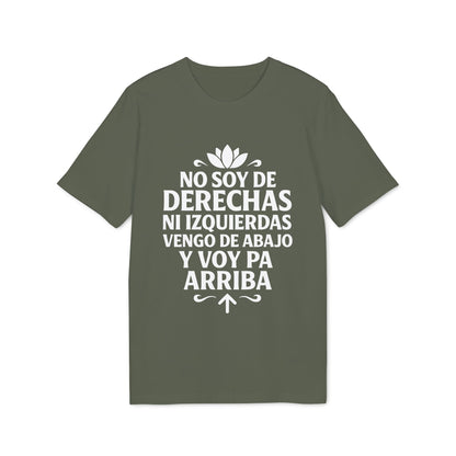 Alt Tag: No Soy Derechas Ni Izquierdas Organica Sustainable Unisex Tee camiseta unisex orgánica sostenible verde con texto “No soy de derechas ni izquierdas”