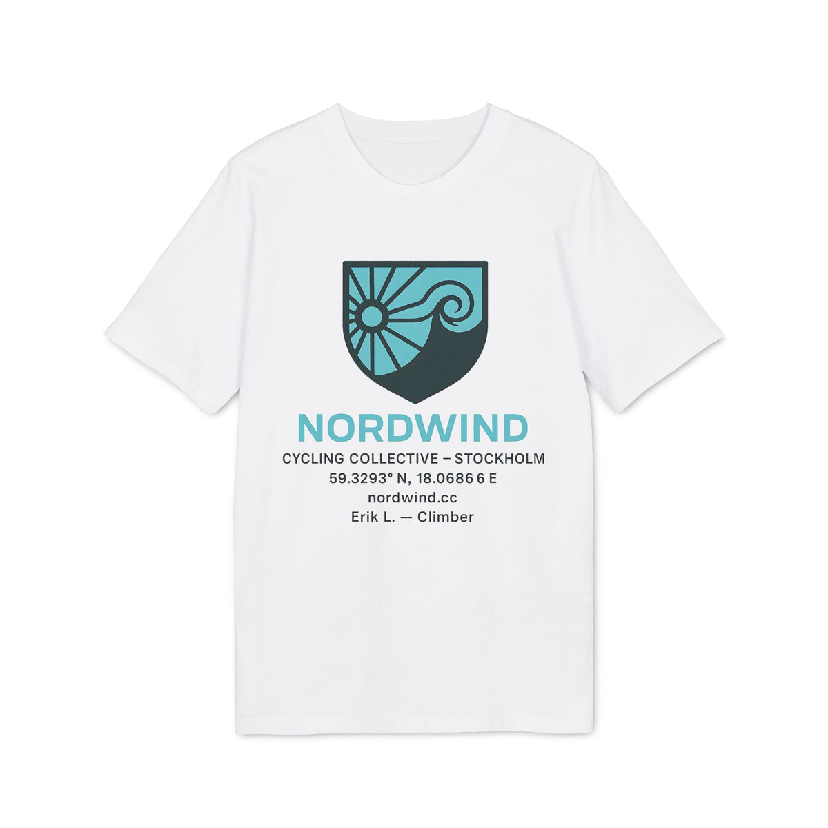 Föreningar Företag Välj Er Logga. T Shirts I Sponsra Saga Village. Premium Unisex T-Shirt vit t-shirt med NORDWIND Cycling Collective Stockholm logga