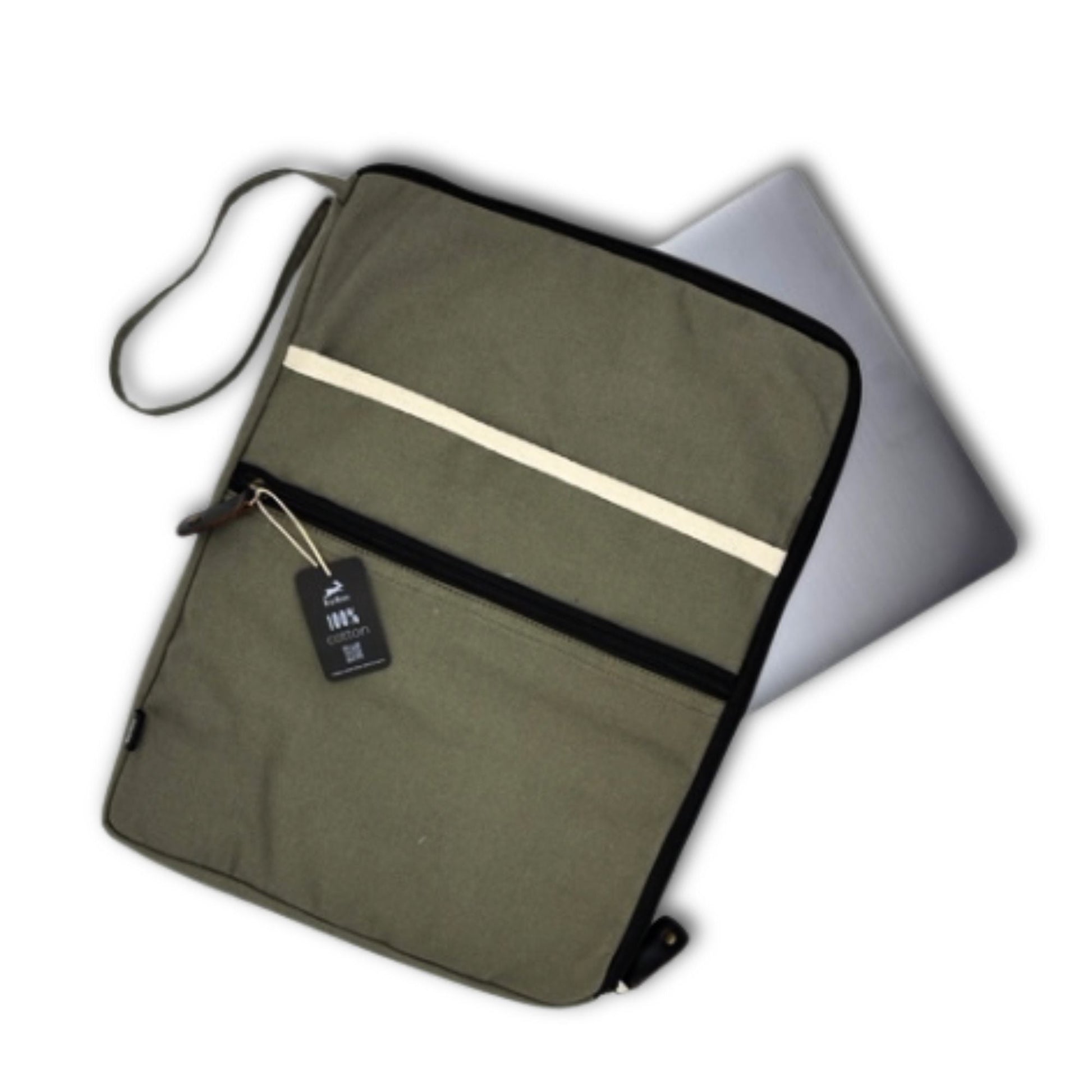 Olivgrön canvas-datorväska – 30x40 CM olivgrönt laptopfodral i jute och bomull med ficka med dragkedja och handledsrem
