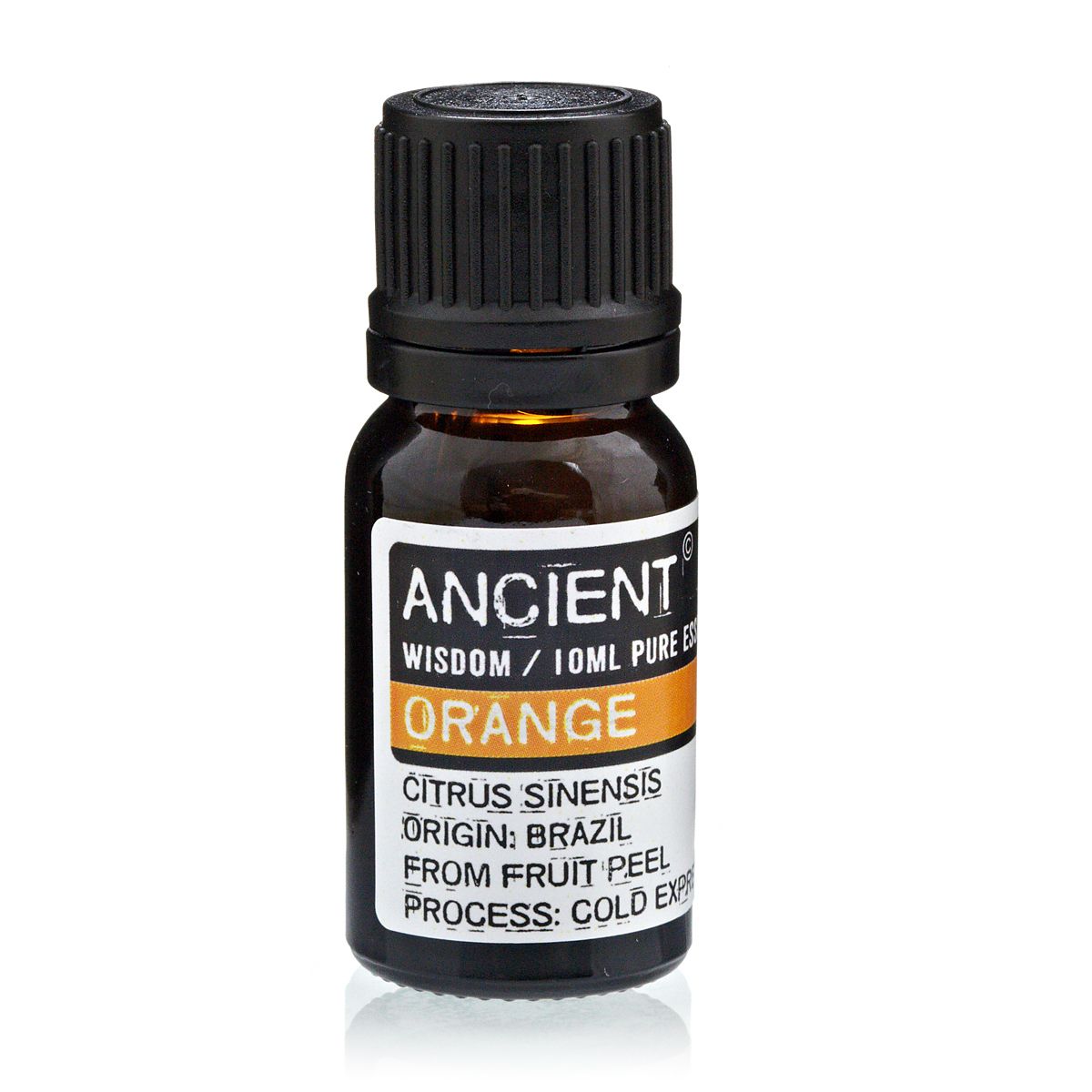 Alt Tagg: Apelsin eterisk olja – 10 ML bärnstensfärgad glasflaska, kallpressad Citrus sinensis från fruktskal från Brasilien, Ancient Wisdom-etikett