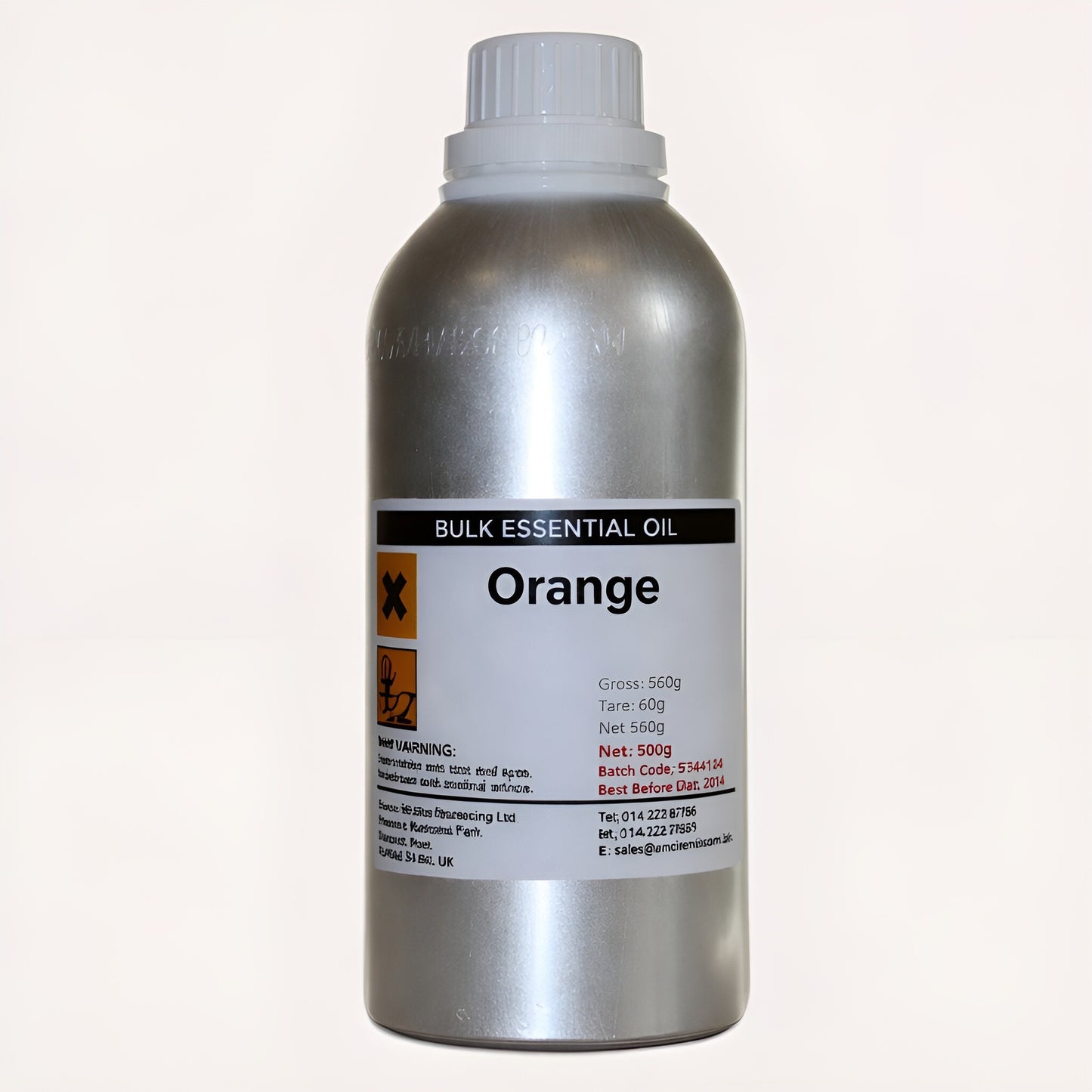 Orangen-Ätherisches Öl – 500 g Großflasche Orangen-Ätherisches Öl in Großmenge mit Schraubverschluss, Produktetikett abgebildet