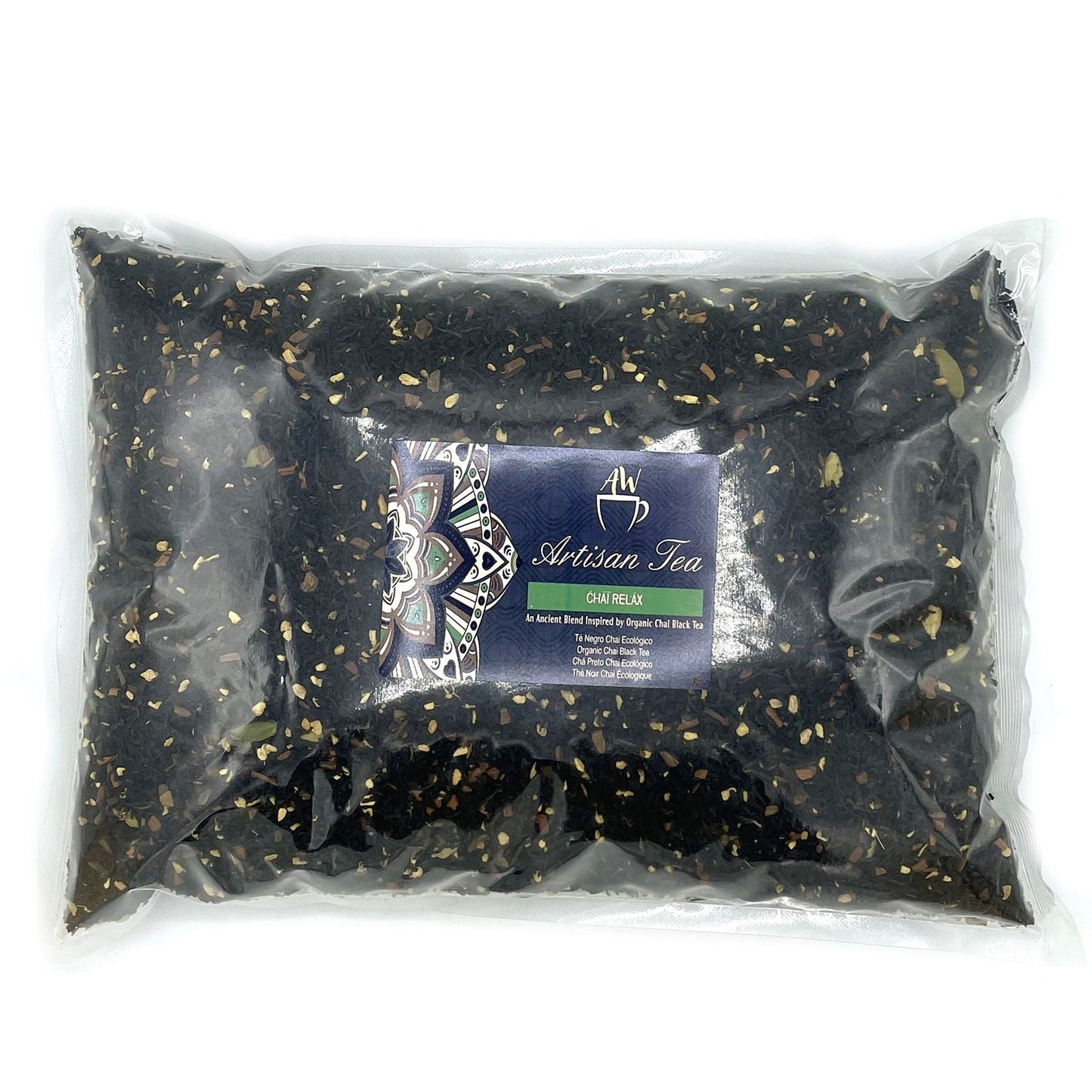Organic Chai Black Tea – 1 KG bulk bag of organic black tea blend with traditional chai spices, Artisan Tea packaging