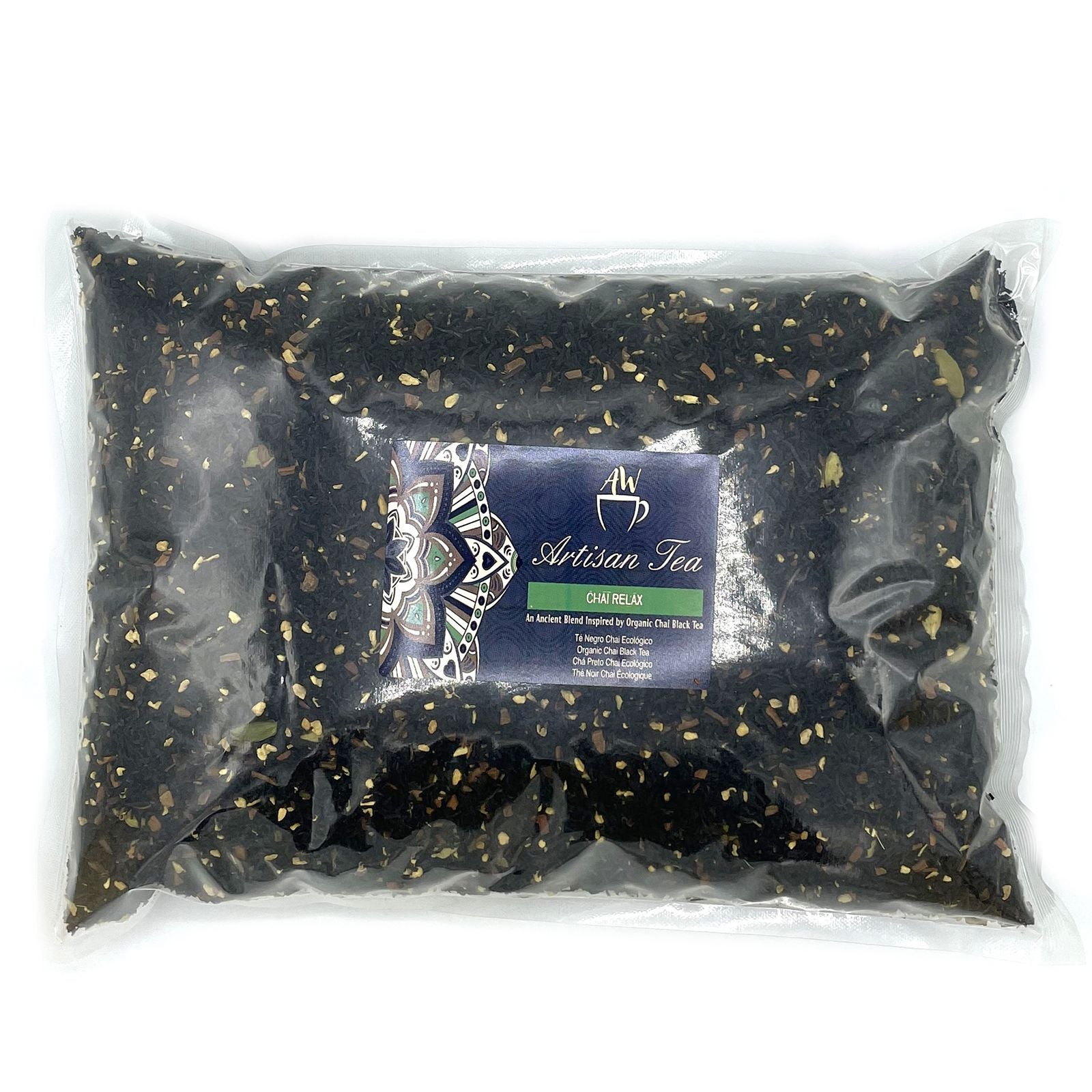 Organic Chai Black Tea – 1 KG bulk bag of organic black tea blend with traditional chai spices, Artisan Tea packaging