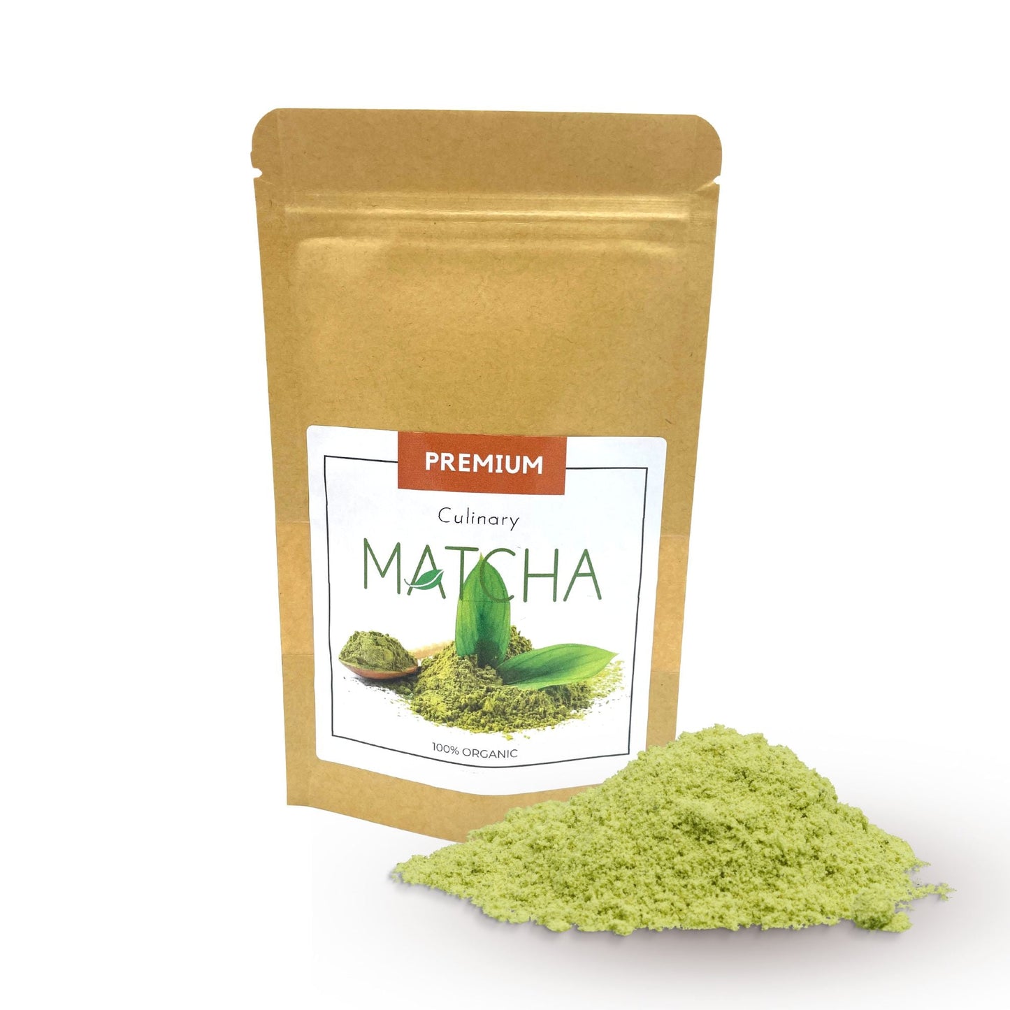 Alt Tag: Organic Culinary Matcha Tea – 50 g en bolsa kraft premium con polvo de matcha verde para uso culinario