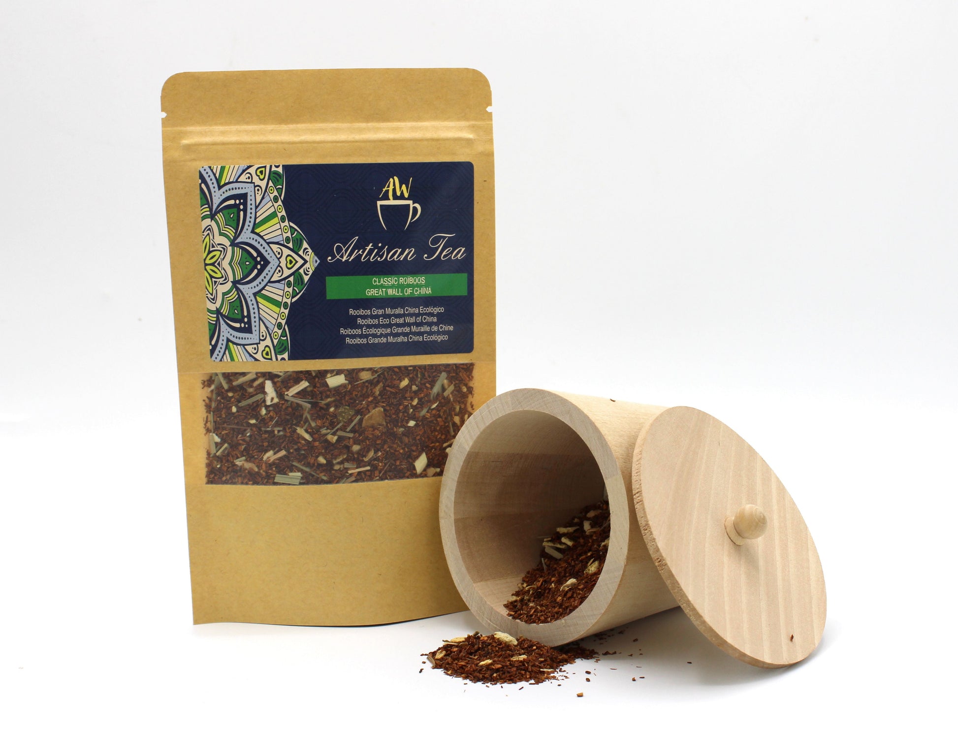 Alt Tag: Organic Rooibos Tea Blend – 50G artisan tea pouch with rooibos loose leaf blend, orange peel, ginger and lemongrass
