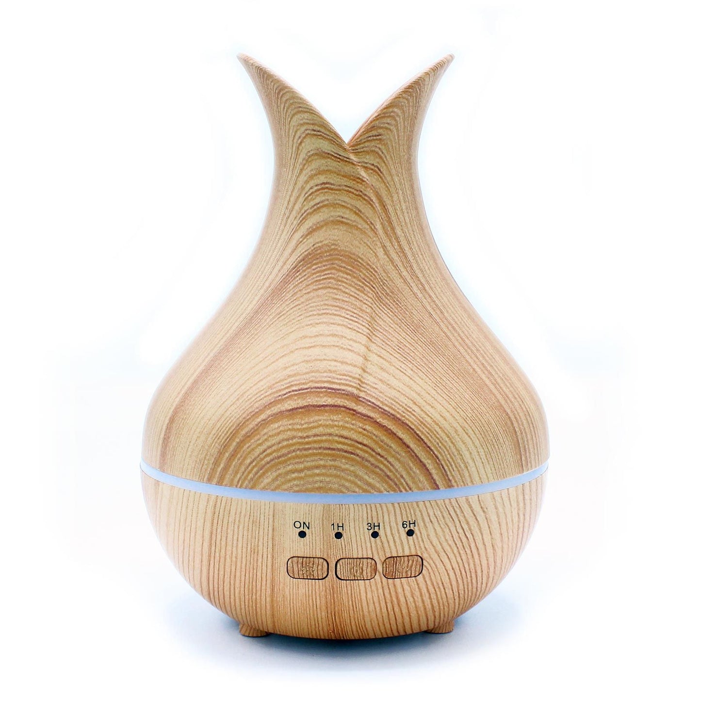 Alt Tag: Palermo Atomiser – USB – Färgskiftning – Timer ultraljudsdiffuser i träådringslook för eteriska oljor med LED-ljusring och timerknappar