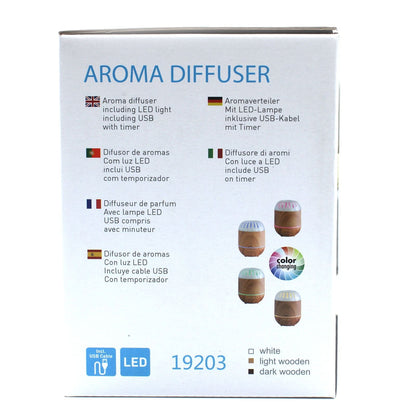 Alt Tag: Palermo Atomiser – USB – Färgskifte – Timer förpackning för aromadiffuser med LED-lampa, USB-kabel och timerdetaljer