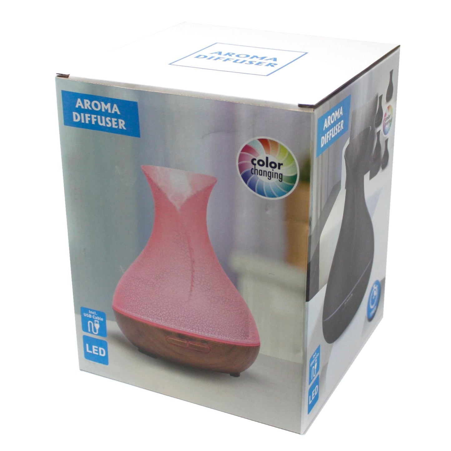 Palma Atomiser – Skaleffekt – USB – Färgskifte – aromadiffuser med timer i butikskartong med färgskiftande LED-funktion