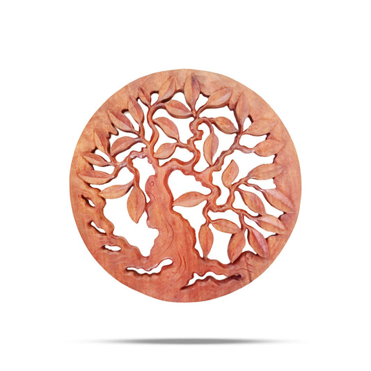 Alt Tag: Artistic Wooden Tree of Life Panel – 30 CM round carved wooden wall decor, Tree of Life design panel for home or office