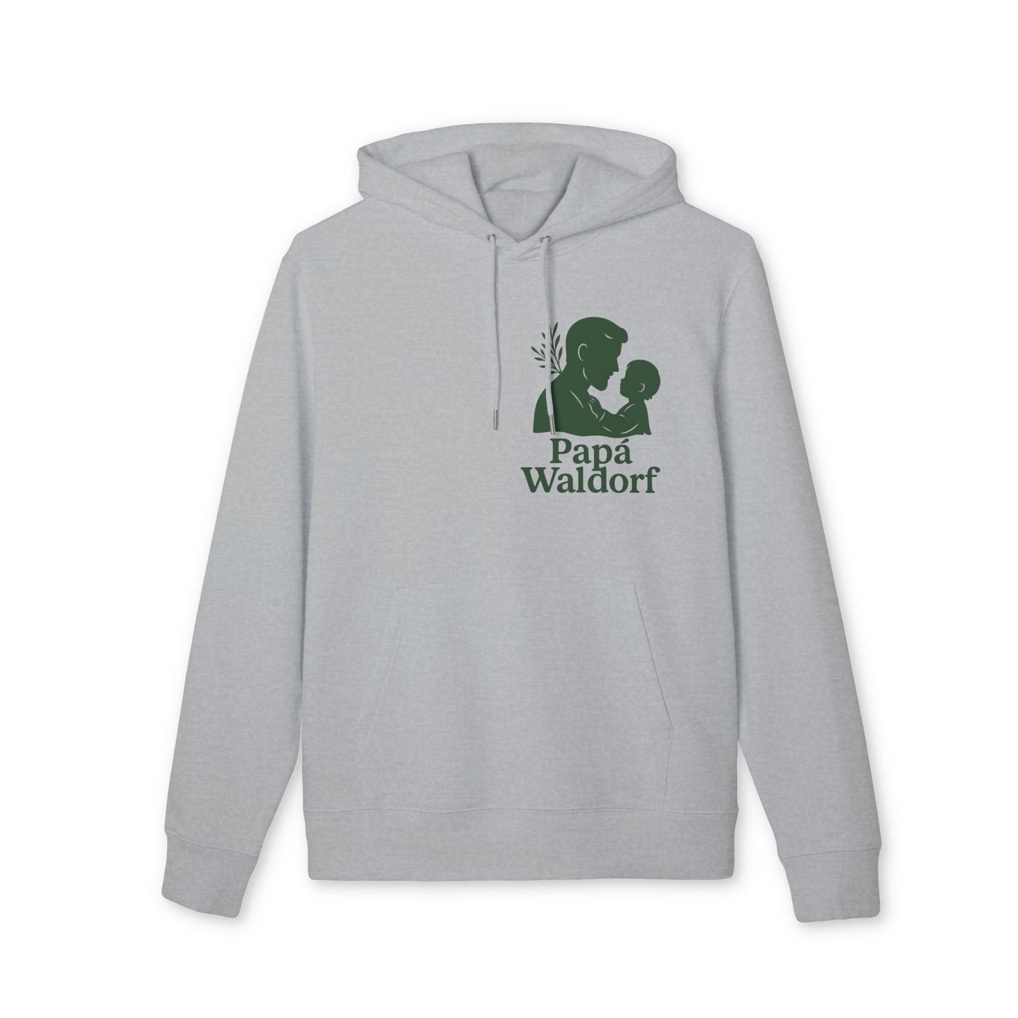 Papá Waldorf Hofir Premium Unisex Hoodie gris con capucha y cordones, estampado Papá Waldorf con silueta padre e hijo en el pecho