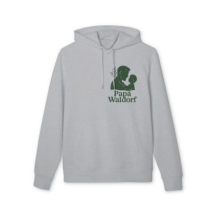 Papá Waldorf Hofir Premium Unisex Hoodie gris con capucha y cordones, estampado Papá Waldorf con silueta padre e hijo en el pecho