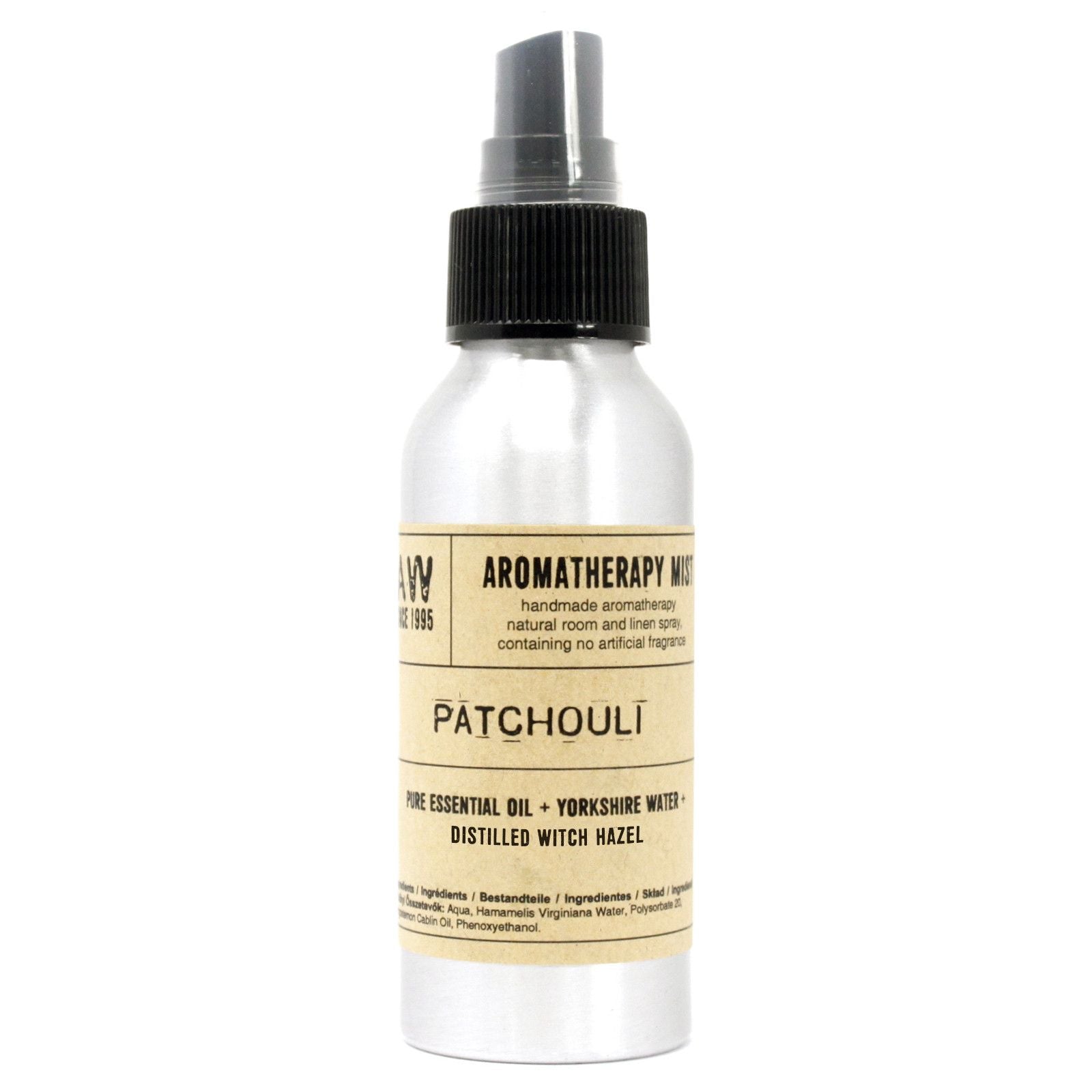 Alt Tag: Patchouli eterisk oljemist – 100 ml aromaterapi-mistsprayflaska med patchouli-etikett, 100 ml