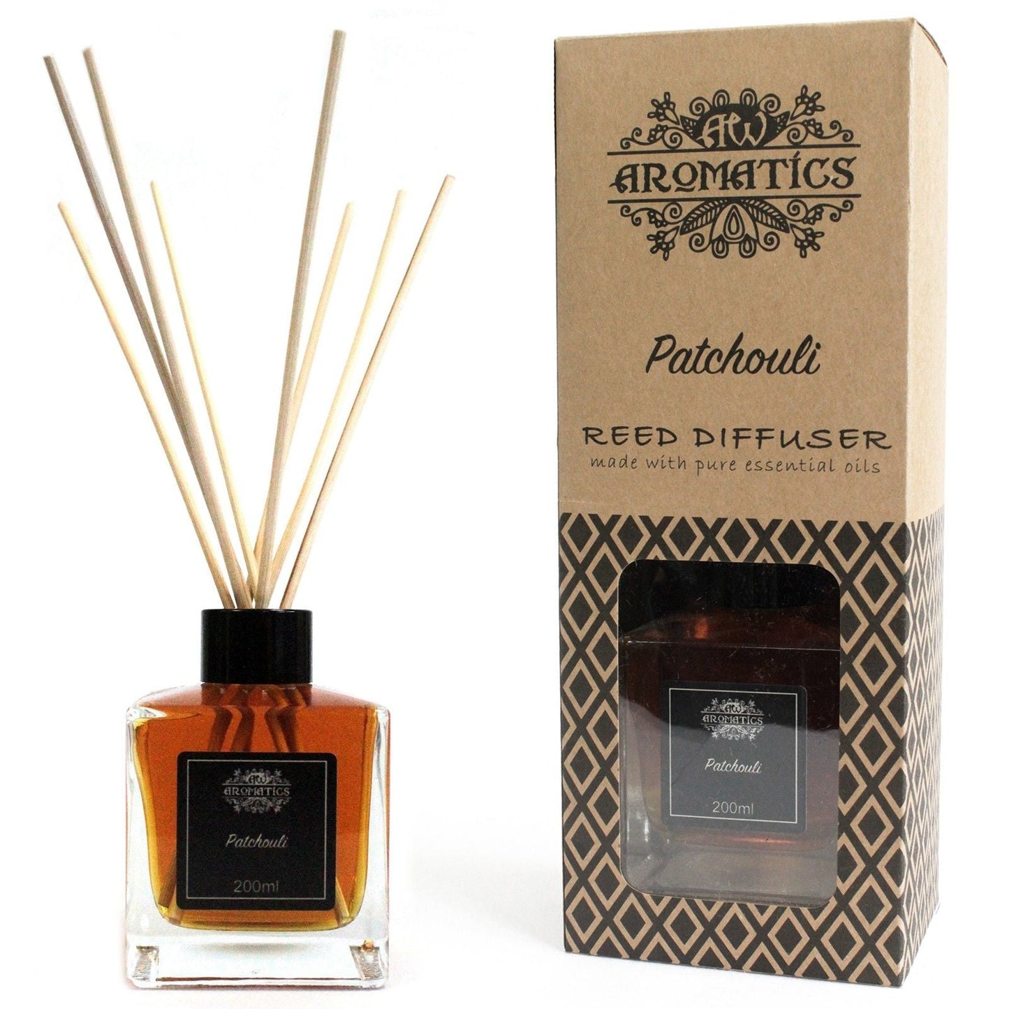 Alt Tag: Patchouli doftdiffusor med pinnar – 200 ml aromatisk eterisk olja doftdiffusorflaska med pinnar och коробка Patchouli