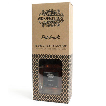 Patchouli rumsdoft med doftpinnar – 200 ML doftpinnar i presentförpackning med patchouli-doft från eterisk olja, Aromatics-förpackning med synlig glasflaska