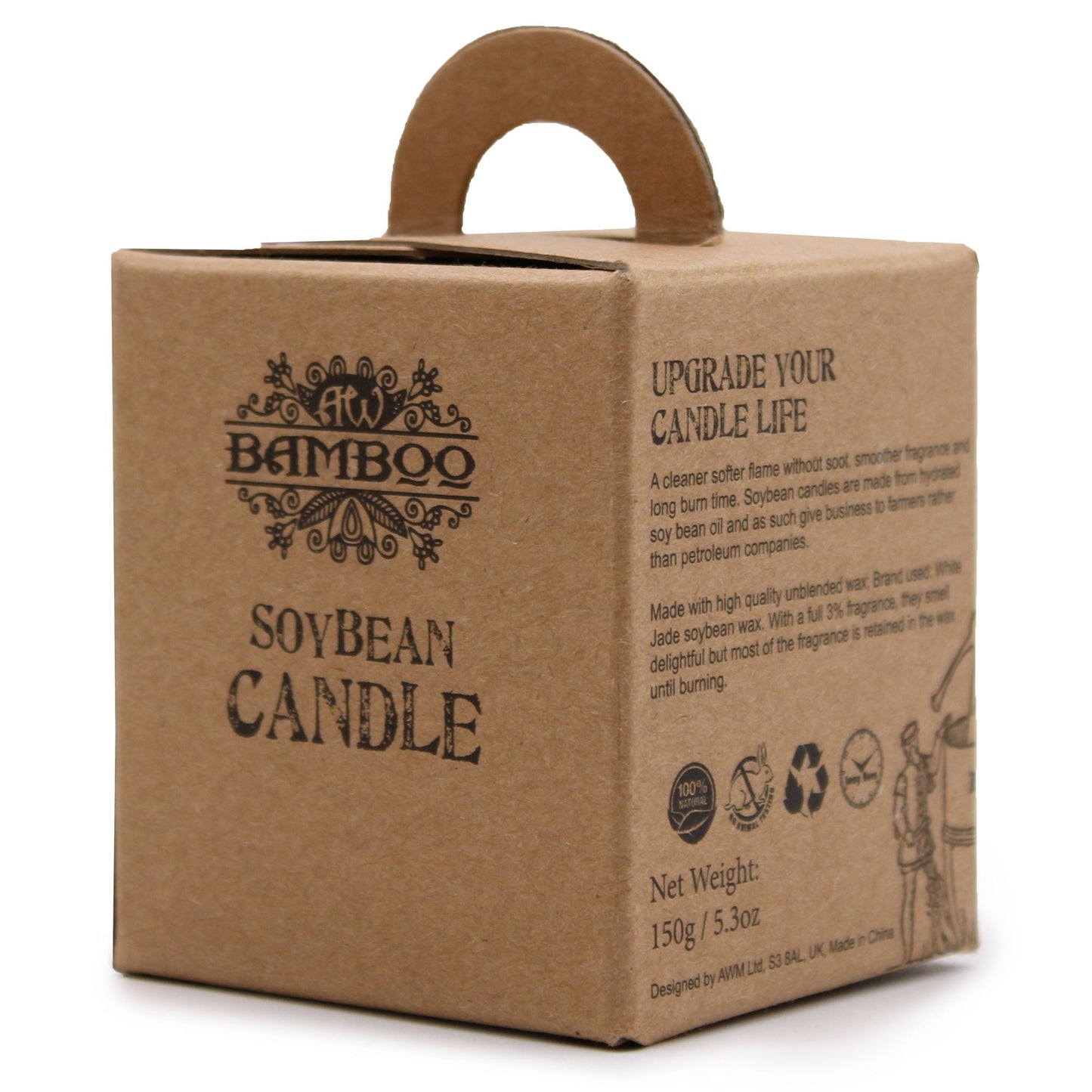 Peach Smoothie Soy Wax Candle – 200G packaging box, eco-friendly soybean candle in recycled kraft carton with handle