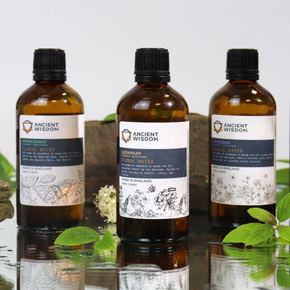 Pelargonium Graveolens Geranium Hydrolat – 100ML floral water bottle, geranium label, 100ml amber glass with black cap