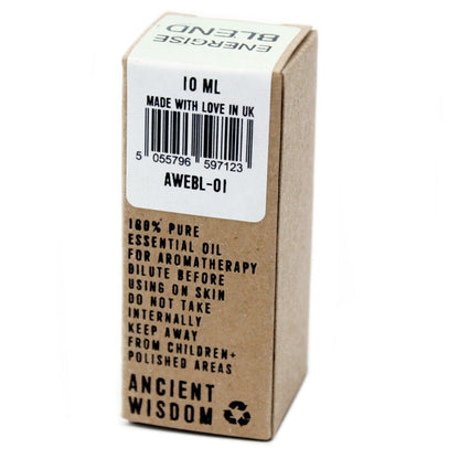 Peppermint Essential Oil Blend – 10ML Boxed in cardboard packaging, 10ml label with barcode, Ancient Wisdom branding