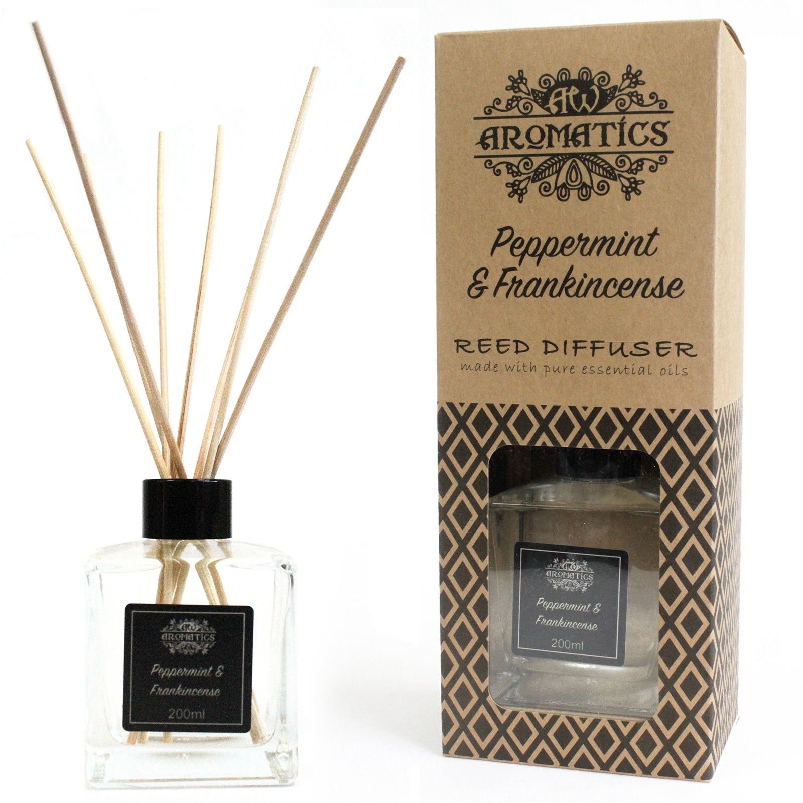 Pfefferminze- & Weihrauch-Raumduft-Diffusor mit Duftstäbchen – 200ML in Glasflasche mit Stäbchen und Aromatics-Box, Duft aus ätherischen Ölen
