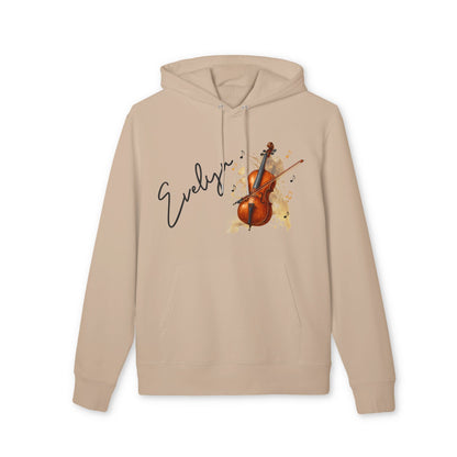 Personalized Cello With Name 100% Organic Cotton Hoodie beige hoodie with cello illustration and personalized name Evelyn