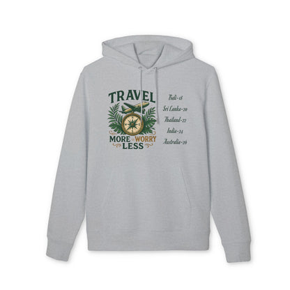 Personalized Travel Your Destinations 100% Organic Cotton Hoodie gris con capucha, gráfico TRAVEL y lista de destinos personalizados