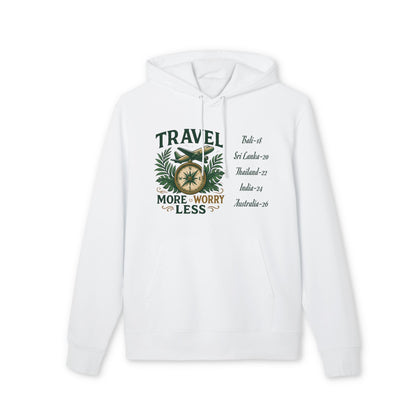 Personalized Travel Your Destinations 100% Organic Cotton Hoodie white pullover with travel graphic and list of destinations