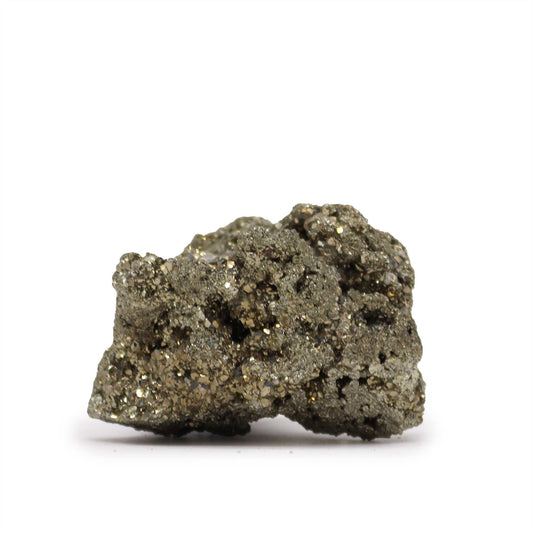 Gemstone Rare Mineral Specimens – 100-135G 55-65MM Peruvian pyrite mineral specimen rough metallic crystal cluster on white background