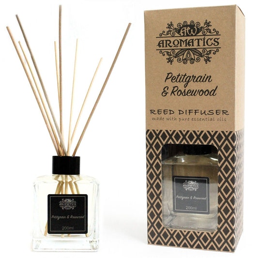 Petitgrain & Rosewood Raumduft-Diffuser mit Duftstäbchen – 200ML in Glasflasche mit Stäbchen und Aromatics-Box, Duft nach Petitgrain und Rosewood