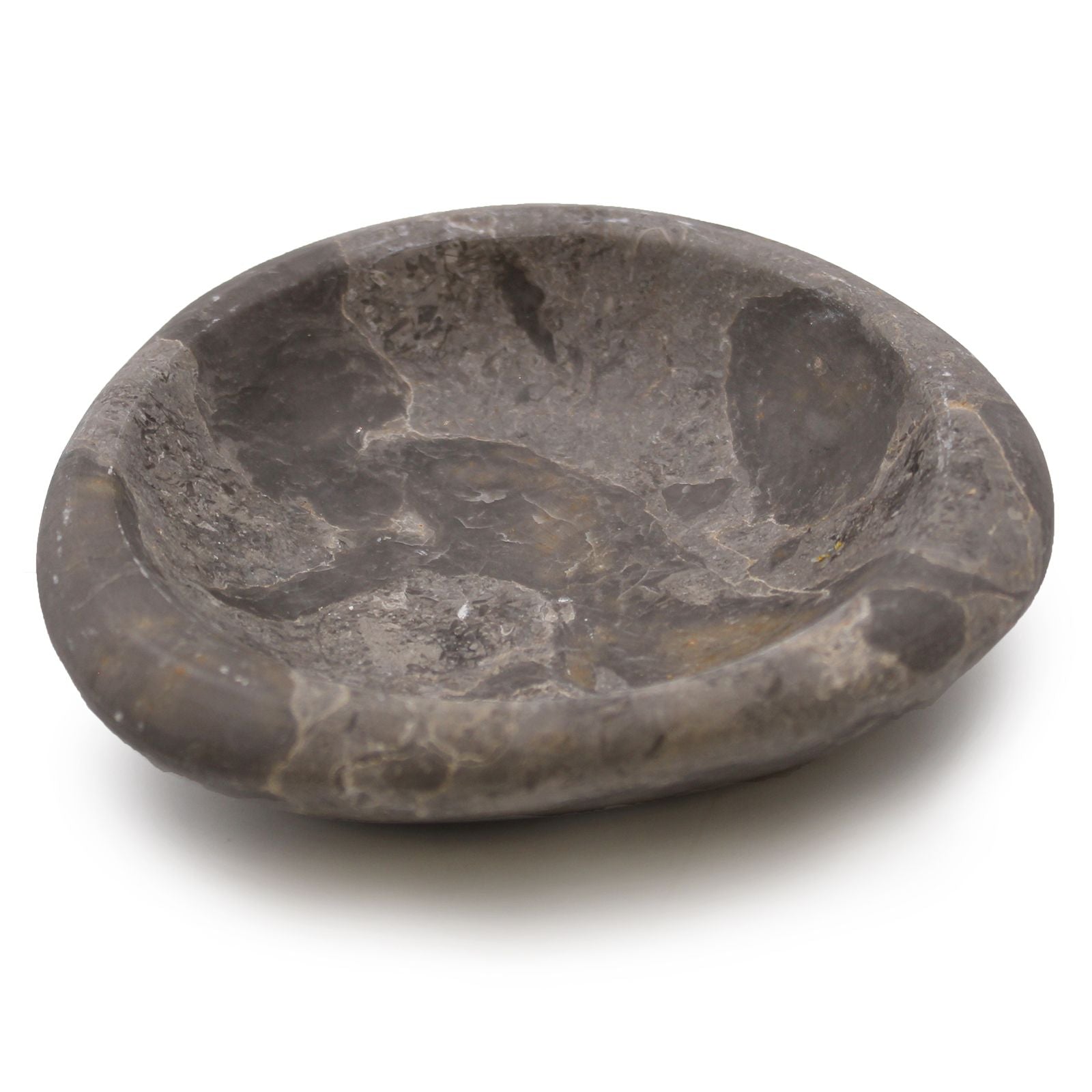 Petrified Wood Soap Dish – 12x12x3 CM gray petrified wood soap dish with shallow oval basin, natural stone texture
