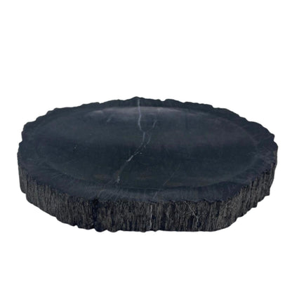 Petrified Wood Stone Soap Dish – 14.5x10 CM black petrified wood soap holder, natural stone slice design for bathroom counter