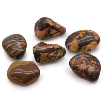 Gemstone Tumble Stones – Picture Nguni Set, pulidas con patrones marrón y dorado, piedras rodadas artesanales inspiradas en Nguni