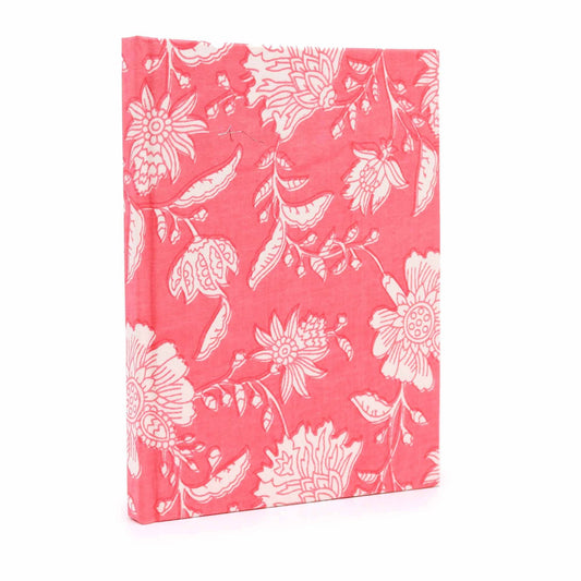 Alt Tag: Pink Floral Cotton Notebook – 20x15 CM, cuaderno portátil con cubierta de algodón rosa con estampado floral
