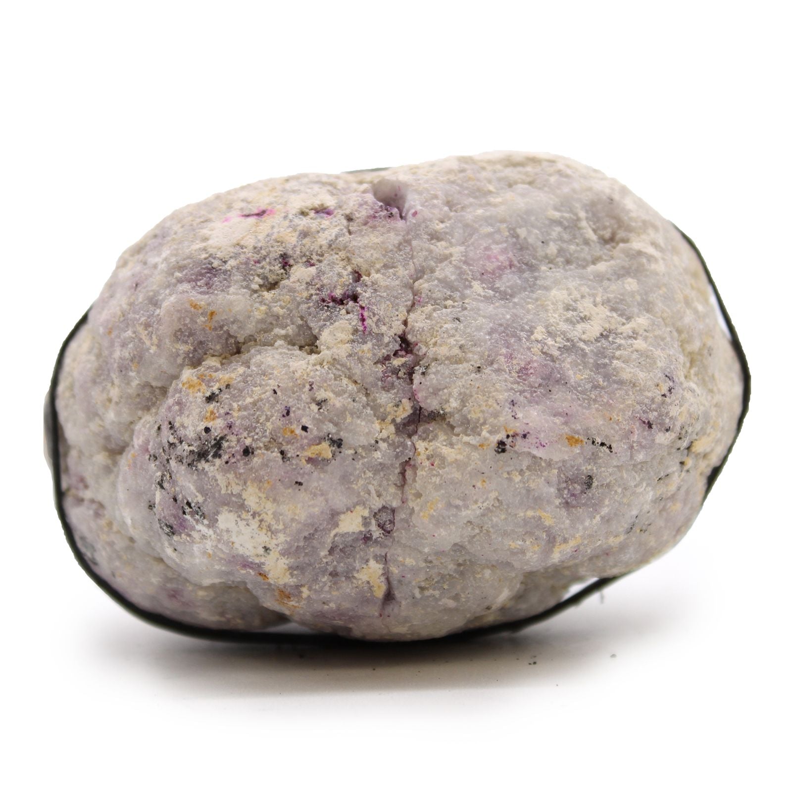 Alt Tag: Pink & Gold Calcite Geode – 8.5x6 CM authentic calcite and selenite geode stone, natural pink and gold tones, 8.5x6 cm
