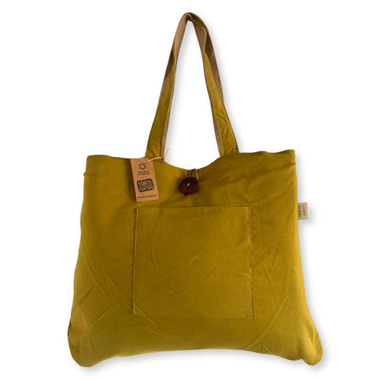 Pistachio Reversible Jute & Cotton Bag – 49x40 CM in pistachio green with shoulder straps, front pocket and button closure