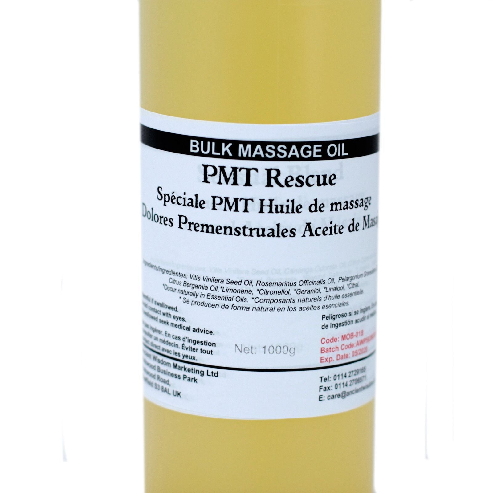Alt Tag: Aromatic Rescue Massage Oil – 1KG bulk massage oil bottle 1000g with PMT Rescue label