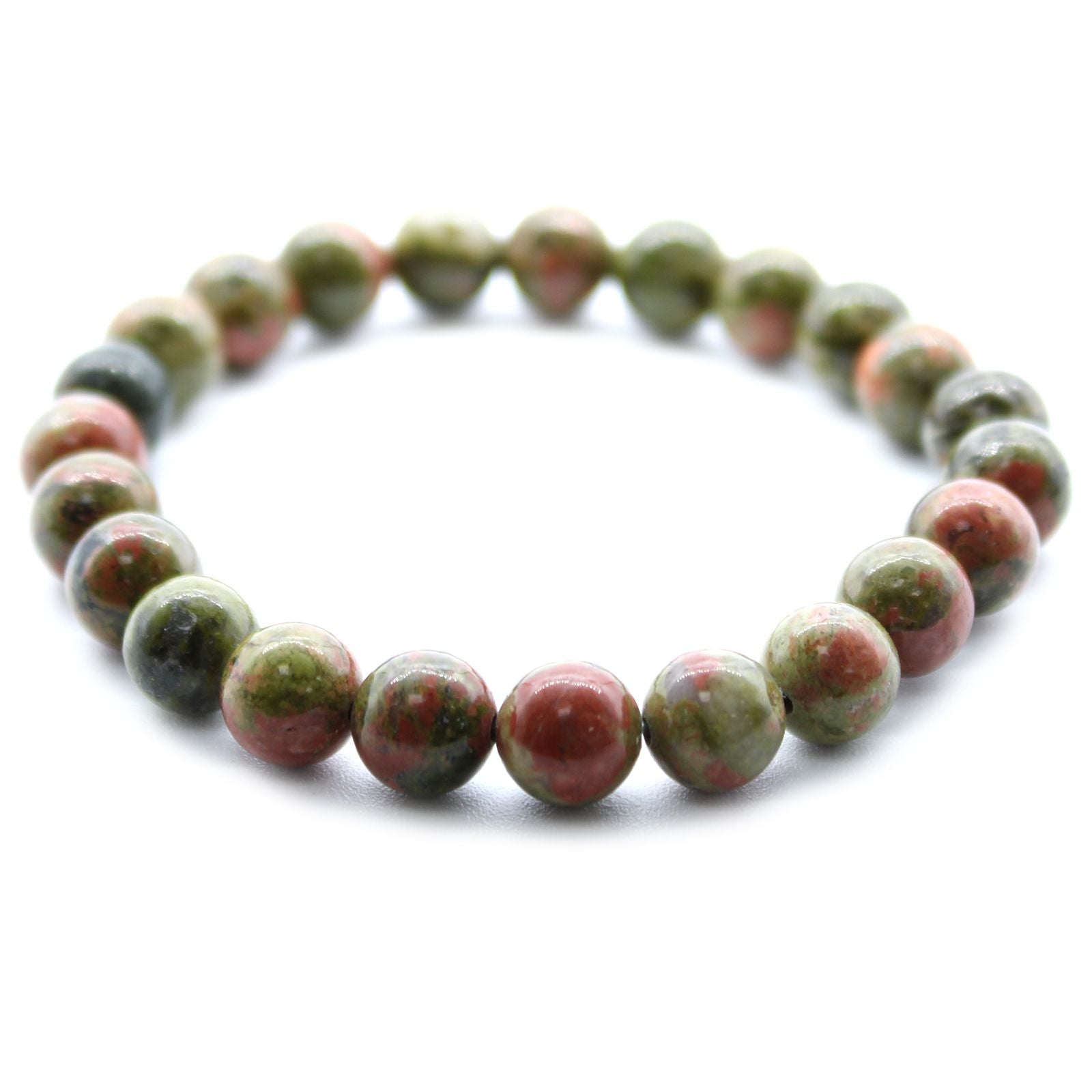 Alt Tag: Power Bracelet – Green Jasper bracelet with round green jasper gemstone beads, handcrafted beaded bracelet on white background