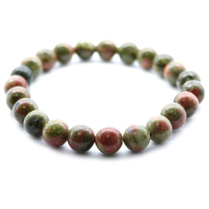 Alt Tag: Power Bracelet – Green Jasper bracelet with round green jasper gemstone beads, handcrafted beaded bracelet on white background