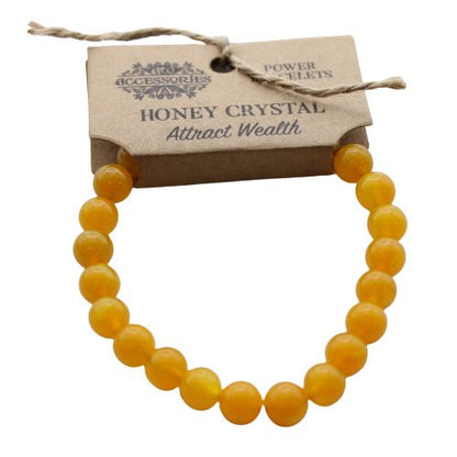 Alt Tag: Power Bracelet – Honey Crystal bracelet with round honey crystal beads, golden yellow gemstone stretch bracelet, gift packaging tag