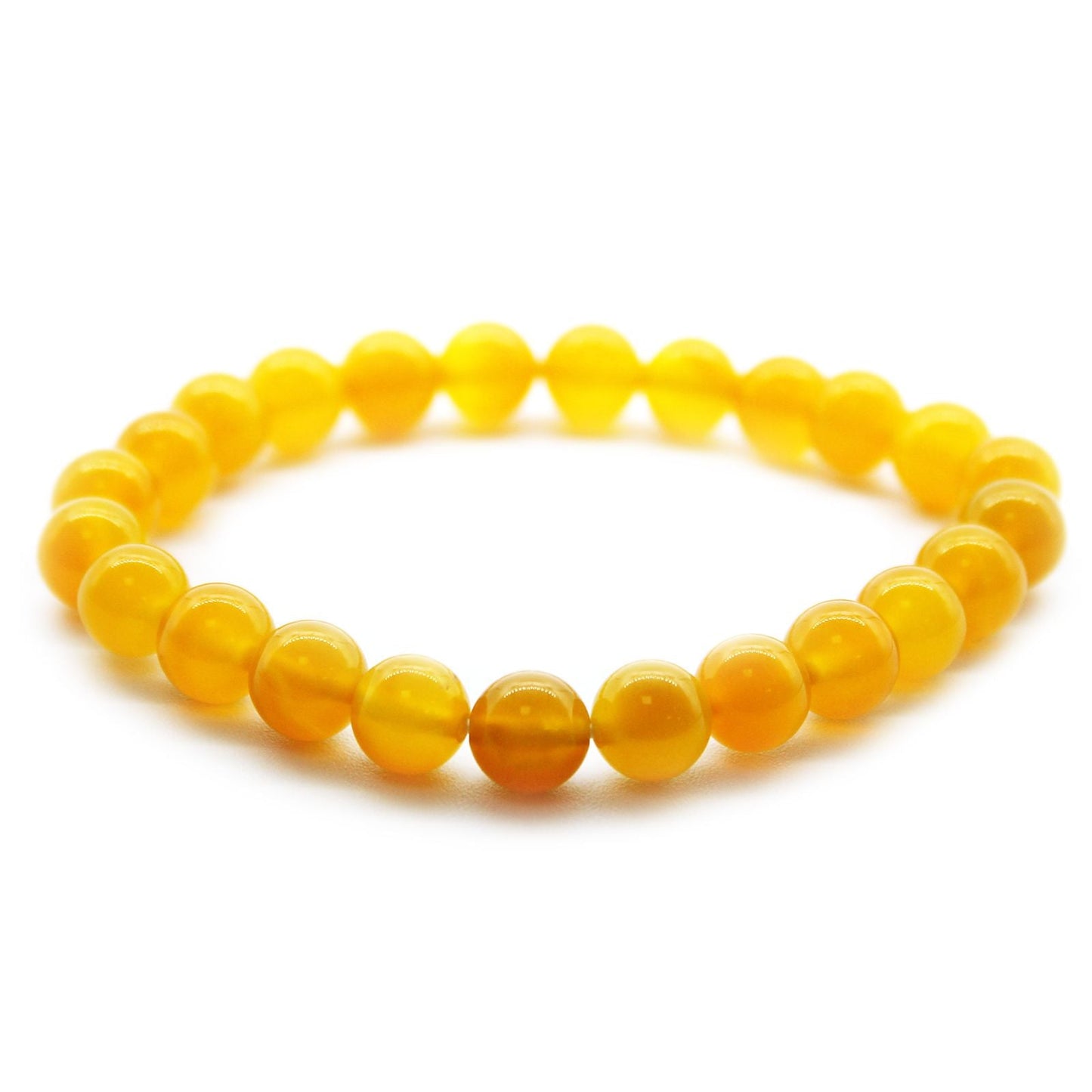 Alt Tag: Power Bracelet – Honey Crystal pulsera elástica de cuentas redondas de cristal color miel, joyería artesanal en tonos dorados