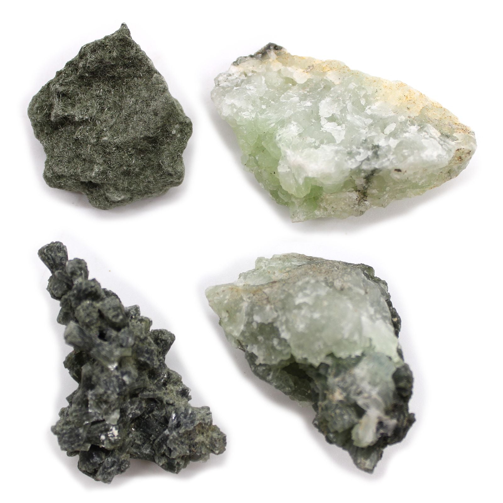 Alt-Tag: Prehnit-Mineralexemplare – ca. 100 Stück, grün-gelbe Prehnit-Stücke mit Matrix, natürliche Mineralien aus Marokko