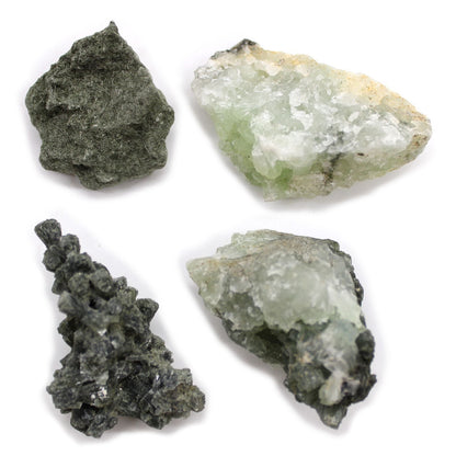 Alt-Tag: Prehnit-Mineralexemplare – ca. 100 Stück, grün-gelbe Prehnit-Stücke mit Matrix, natürliche Mineralien aus Marokko