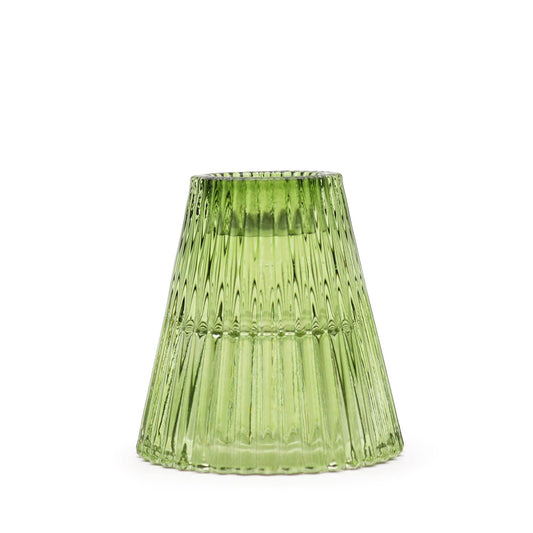 Alt-Tag: Kerzenhalter aus Pressglas – Garden Jade Set aus 2, grüner gerippter Kerzenhalter aus Pressglas für Stabkerze oder Teelicht, 6x6 cm