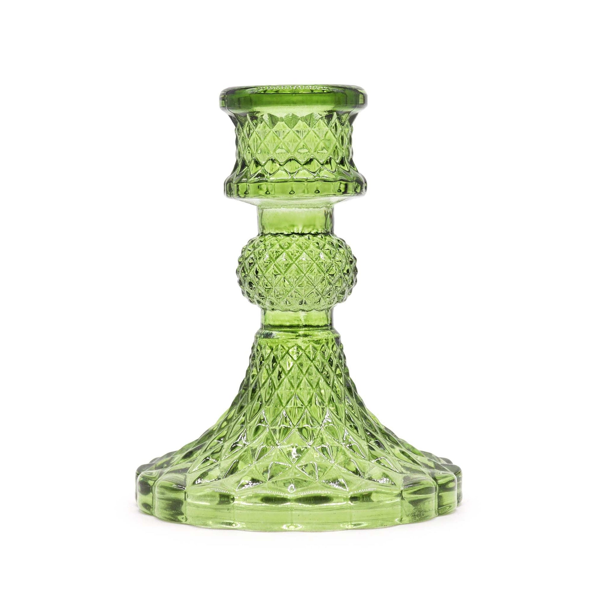Portavelas de vidrio prensado – Set Garden Jade portavelas de vidrio prensado verde con patrón texturizado, 10x8 cm