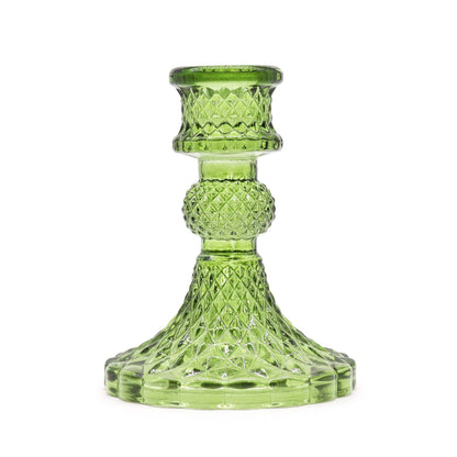 Portavelas de vidrio prensado – Set Garden Jade portavelas de vidrio prensado verde con patrón texturizado, 10x8 cm