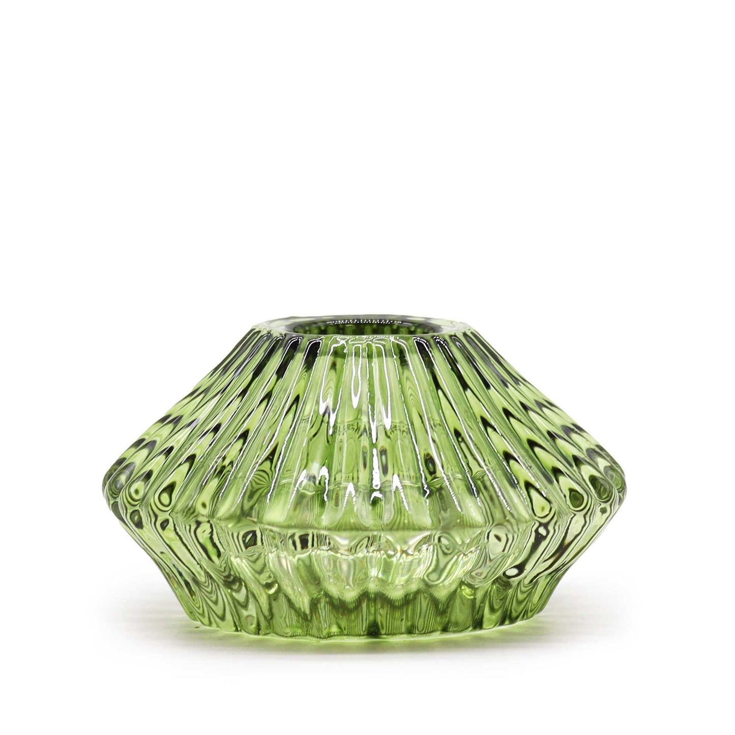 Portavelas de vidrio prensado – portavelas de vidrio prensado verde jade de 7x4 CM con diseño acanalado y facetado, para velita tipo tealight o vela de cena