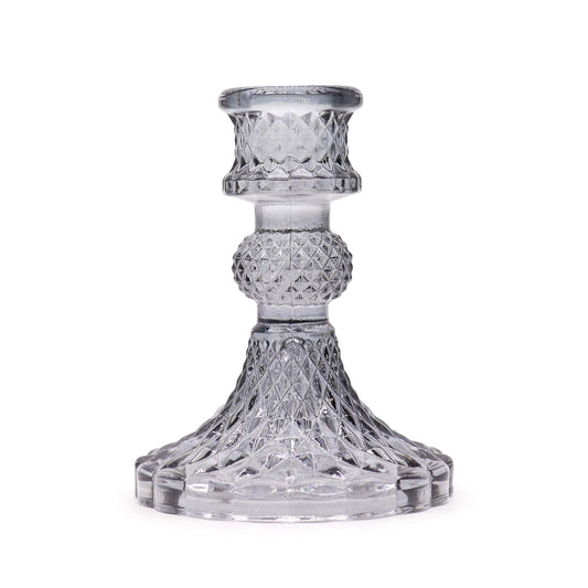 Kerzenhalter aus Pressglas – Set in Mitternachtsgrau, strukturierter Kerzenhalter aus Pressglas mit breitem Standfuß, 10x8 cm