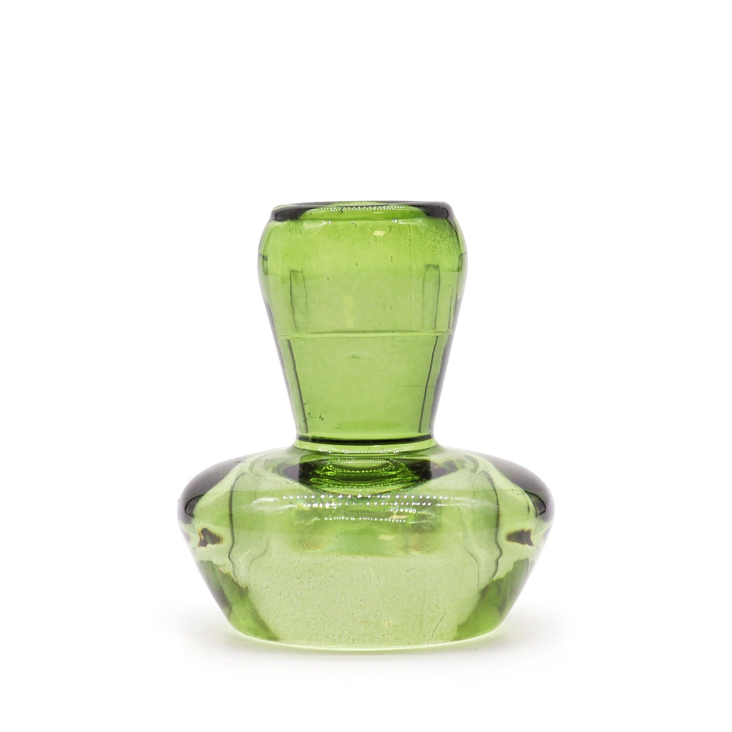 Alt Tag: Pressed Glass Mushroom Flip Candle Holders – Set of 2, green pressed glass flip candle holder, compact mushroom-shaped decor