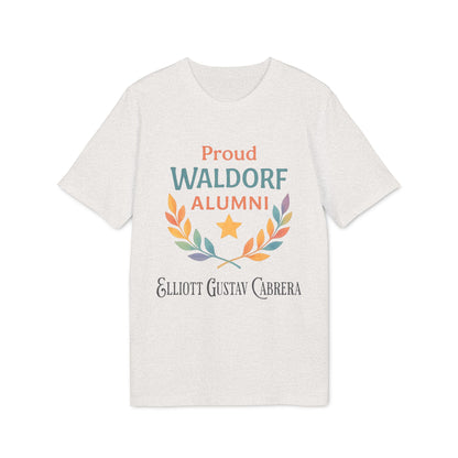 Alt Tag: Proud Waldorf Alumni Light Colors camiseta unisex crema con laurel multicolor y estrella, texto “Proud Waldorf Alumni”