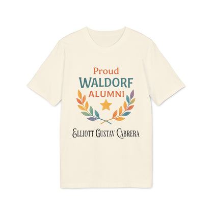 Proud Waldorf Alumni Light Colors camiseta color crema con texto Proud WALDORF ALUMNI, corona de hojas y nombre personalizado