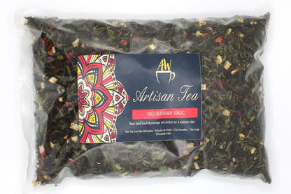 Pu Erh Red & Sencha Green Tea Blend – 1 KG, bolsa a granel de té mezclado con piezas de fruta como kiwi y fresa