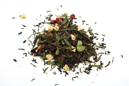 Pu Erh Red & Sencha Green Tea Blend – 1 KG mezcla de té suelto con hojas verdes y rojas, trozos de kiwi y fresa